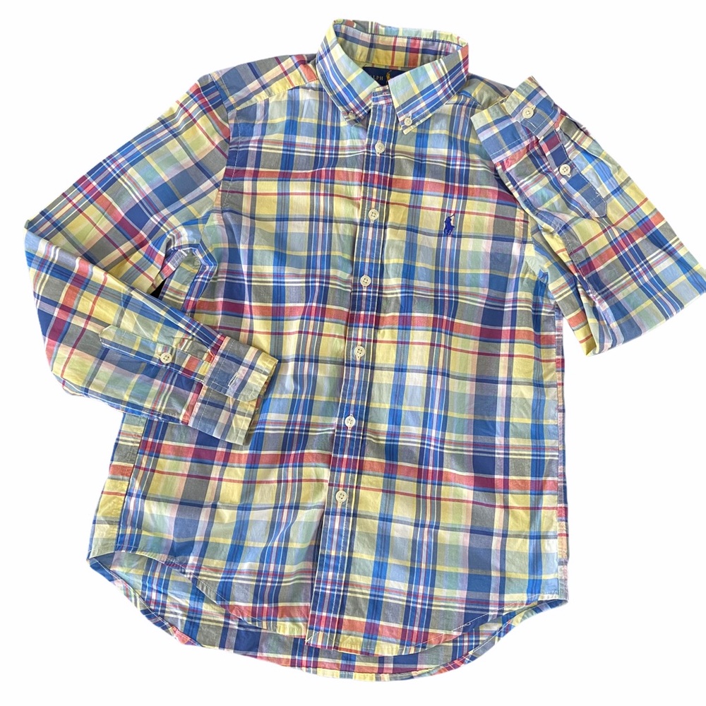 Ralph Lauren Plaid Shirt Button Down Boys Size 10/12 Bright Preppy Academia